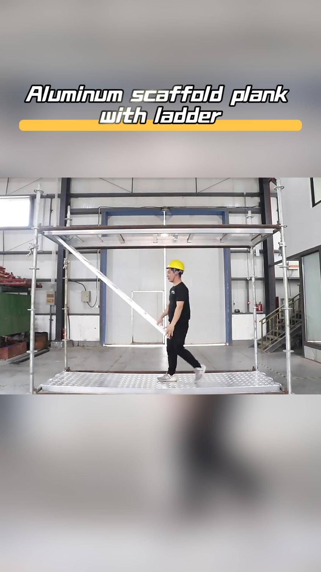 Aluminum scaffold plank with ladder
