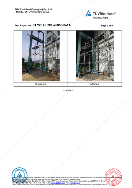 Kwikstage Scaffolding AS1576 Testing Report Certificate 09
