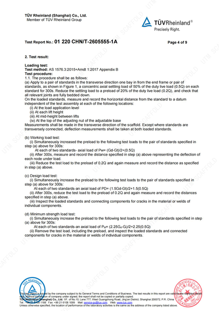 Kwikstage Scaffolding AS1576 Testing Report Certificate 04