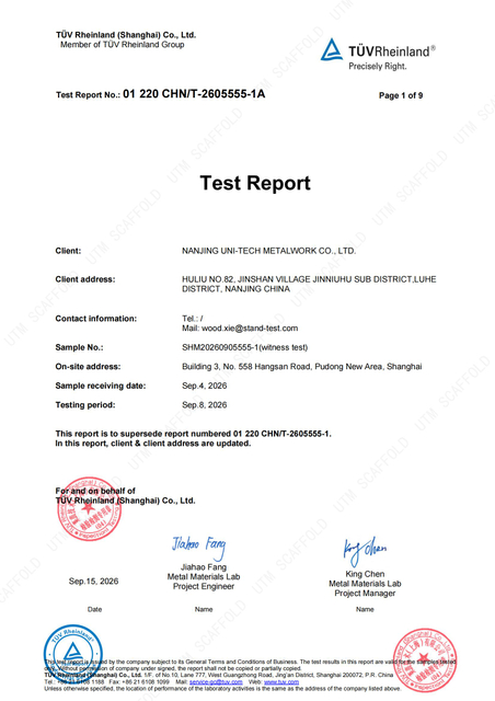 Kwikstage Scaffolding AS1576 Testing Report Certificate 01